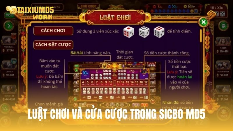 Luật chơi và cửa cược trong Tài Xỉu Sicbo MD5
