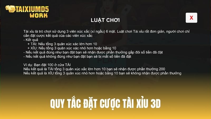 Quy tắc đặt cược của một ván tài xỉu đổi thưởng 3D